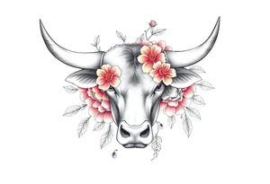 Bull with flowers tattoo idea