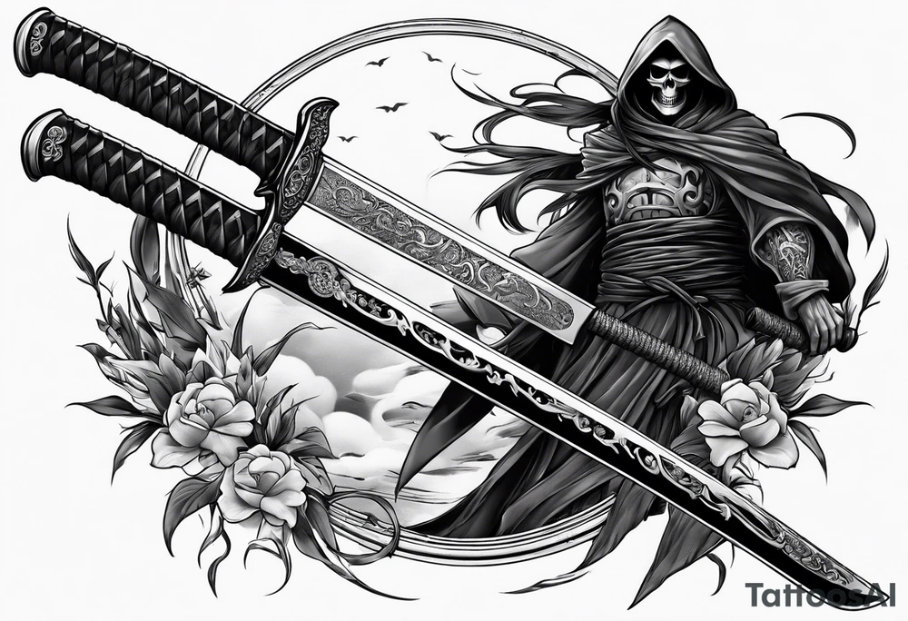 katana with grim reaper tattoo idea