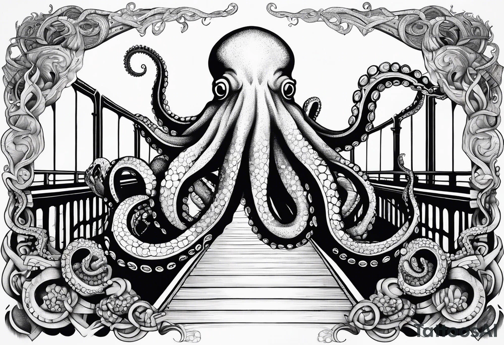Octopus attacking a bridge tattoo idea