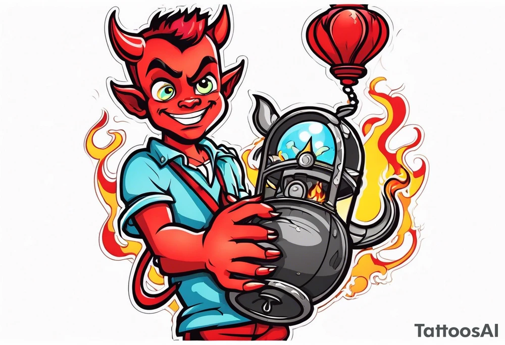 cute devil boy holding a timebomb tattoo idea