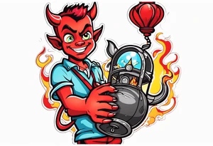 cute devil boy holding a timebomb tattoo idea