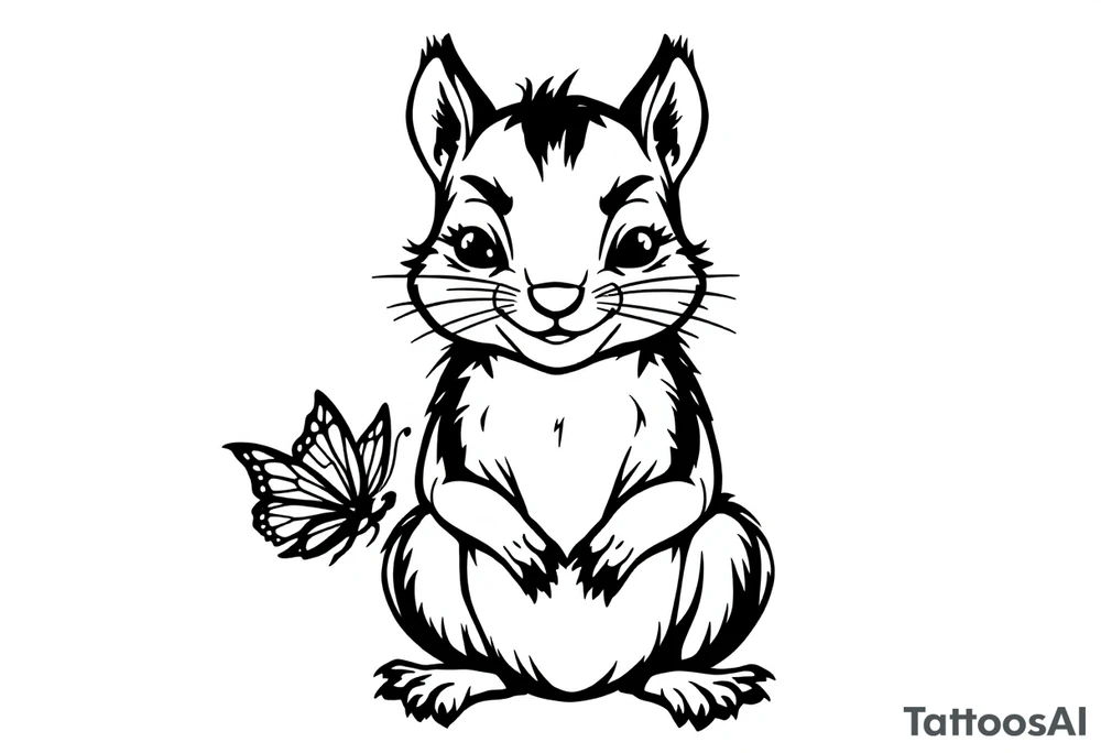 A Squirrel with a butterfly in hands tattoo idea