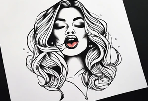 Hot woman with tongue sticking out between fingers tattoo idea