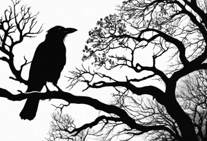 dead tree forming the silhouette of a hooded crow tattoo idea