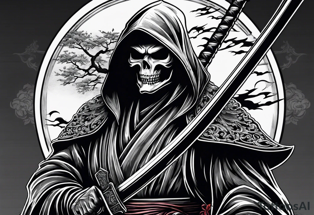 katana with grim reaper tattoo idea