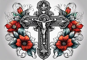 Cross with flowers tattoo idea