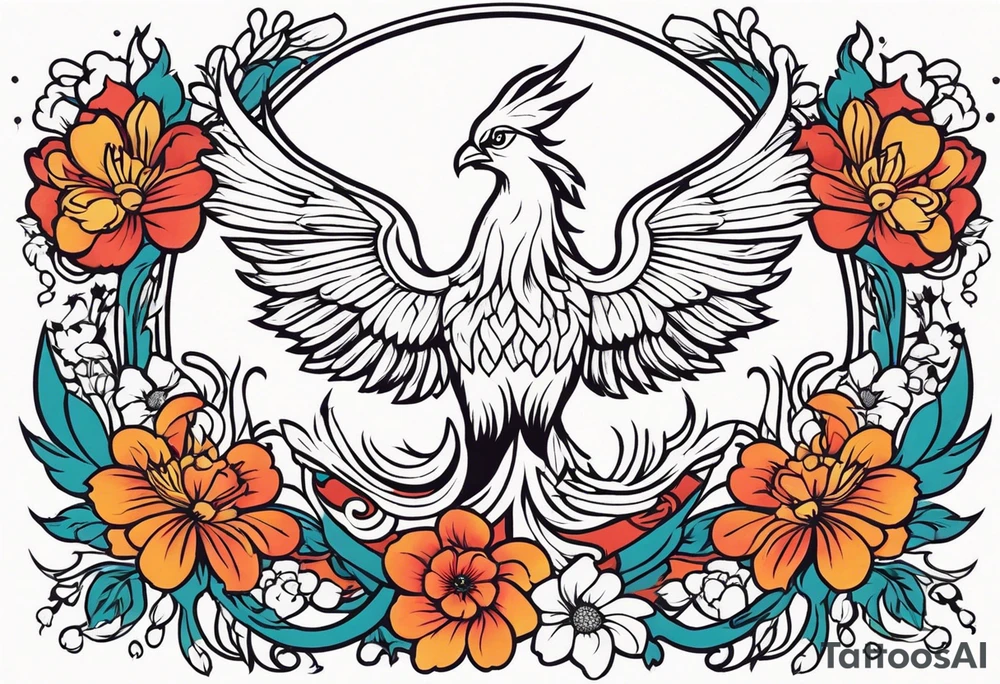 phoenix rising

old school vintage simple traditional design surrounded by vintage flowers


bold color simple tattoo idea
