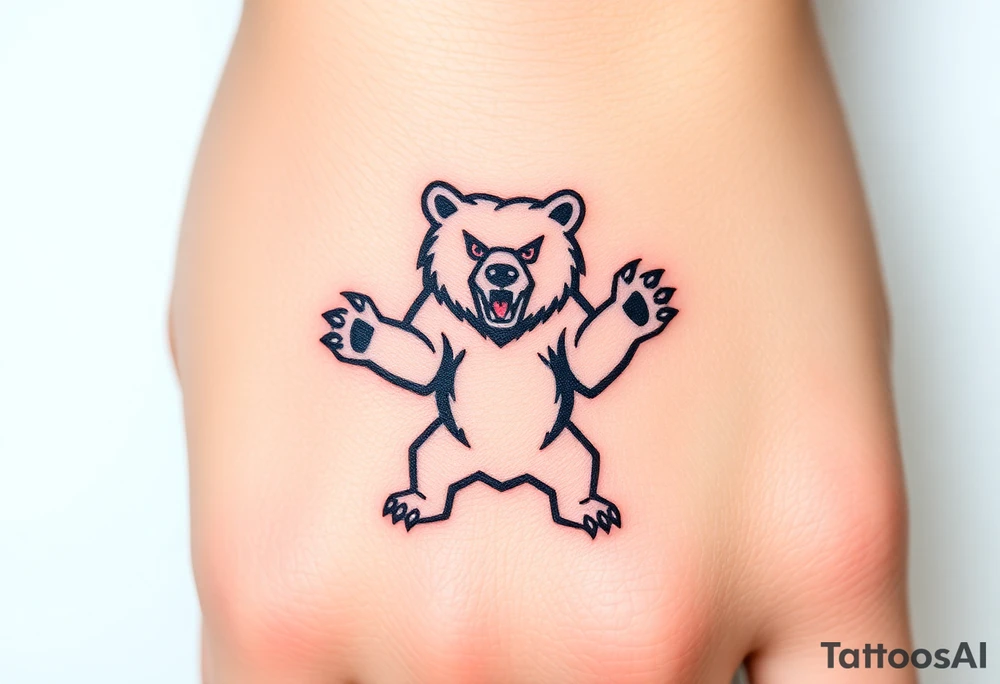 University of Northern Colorado bear mascot  standing up on 2 paws fierce look in a swiping paw tattoo idea