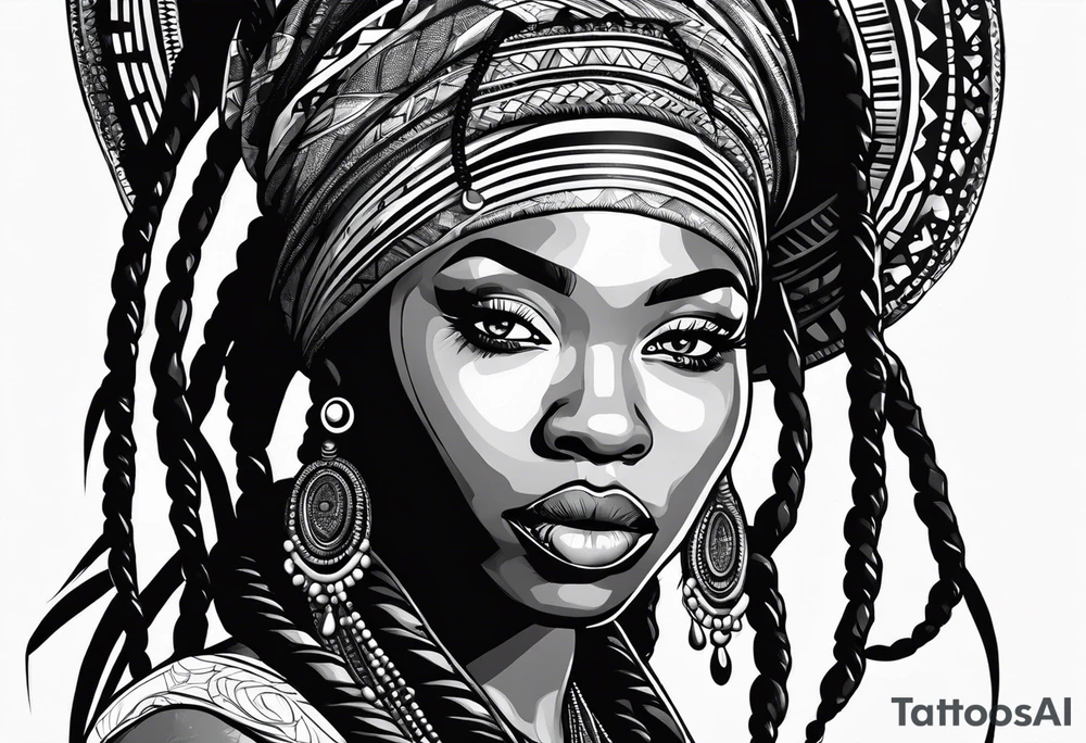 African tribal woman with locs tattoo idea