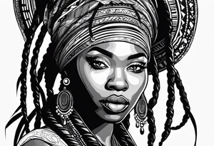 African tribal woman with locs tattoo idea