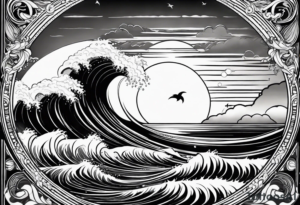 I want a tattoo of the ocean in a circle with more waves looking out at the ocean tattoo idea