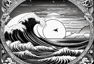 I want a tattoo of the ocean in a circle with more waves looking out at the ocean tattoo idea