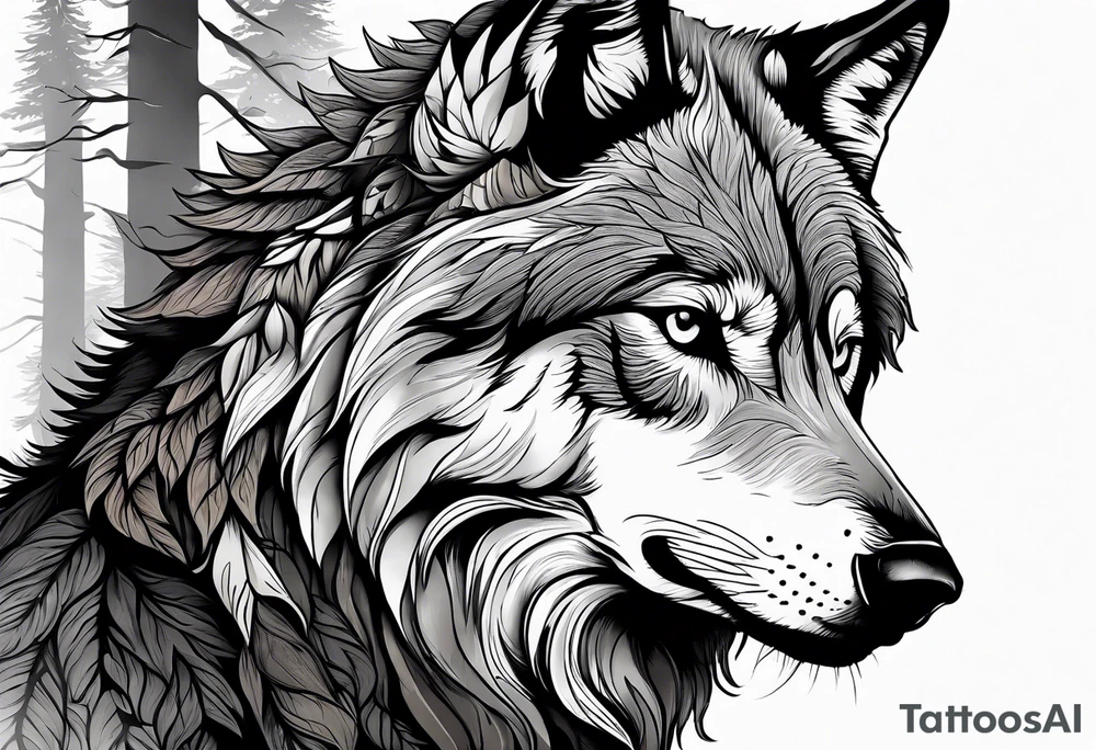 wolf mountain forest tattoo idea
