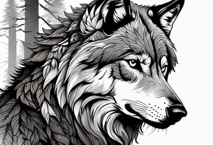 wolf mountain forest tattoo idea