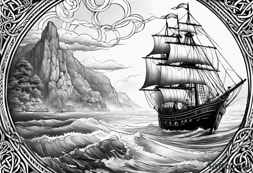 Celtic nautical scene, forearm, half sleeve tattoo idea