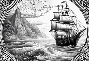 Celtic nautical scene, forearm, half sleeve tattoo idea