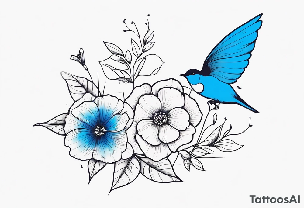 Flowers butterfly blue bird tattoo idea
