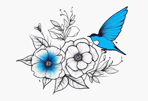 Flowers butterfly blue bird tattoo idea