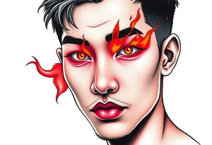 Handsome Asian young guy with a flame eyes tattoo idea