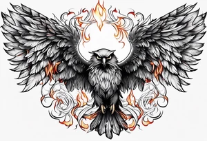 Many wings and eyes and burning flame tattoo idea