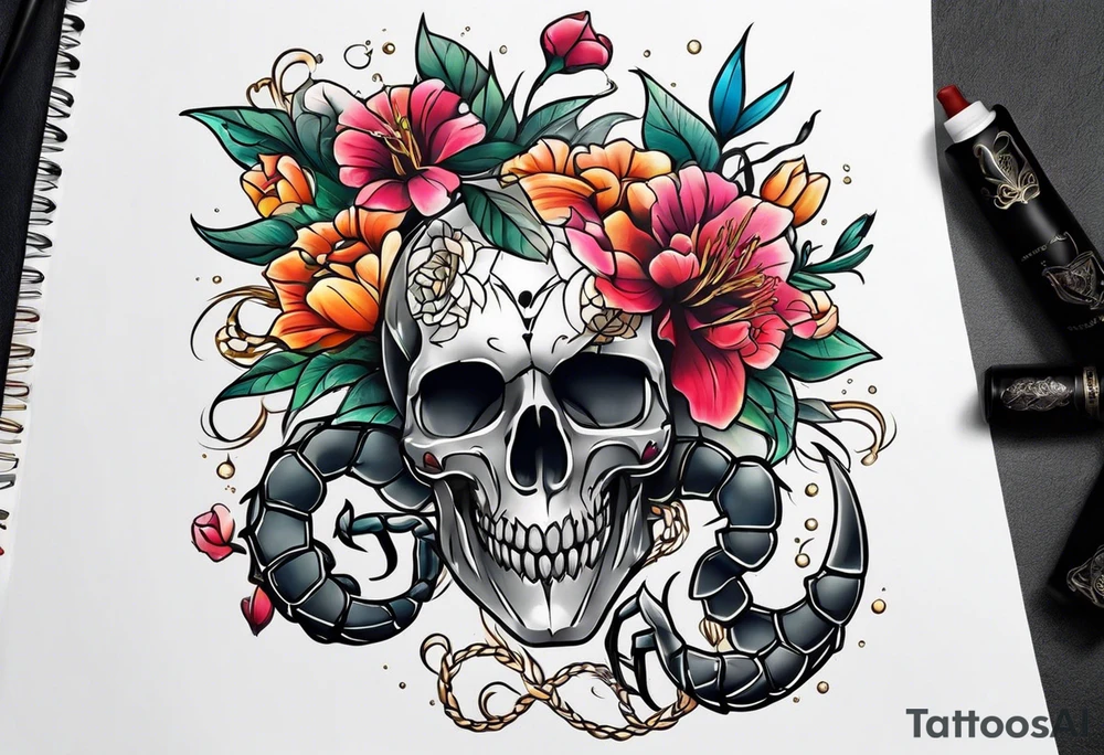 Scorpion tattoo with flowers tattoo idea