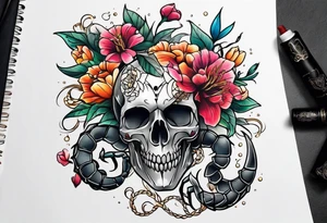 Scorpion tattoo with flowers tattoo idea