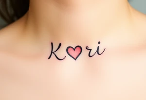 The word “Kari” with heart within K tattoo idea