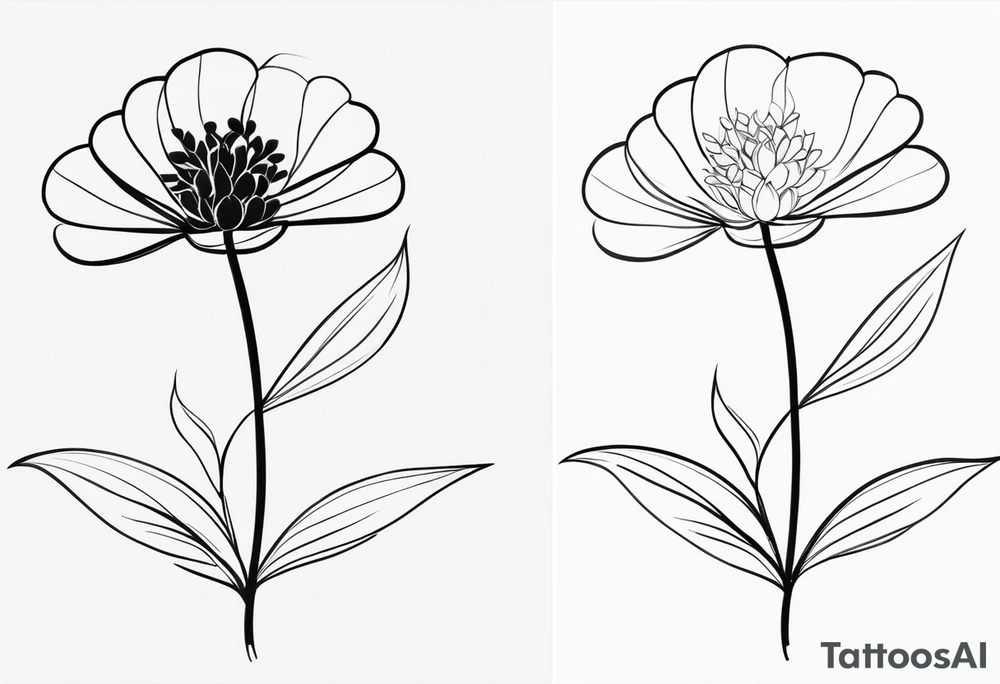 one very simple and no detailed waratha flower with stem in black and white, fine-line, very minimalistic, only a few lines/dots for the inner bloom tattoo idea