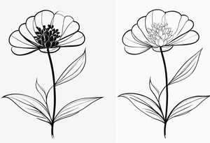 one very simple and no detailed waratha flower with stem in black and white, fine-line, very minimalistic, only a few lines/dots for the inner bloom tattoo idea