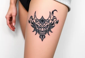 Oni mask surrounded by smoke tattoo idea