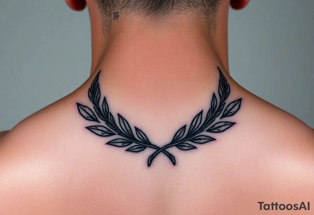 tattoo on the neck in a darker style in addition to the collarbones of the Laurels Roman Victories tattoo idea