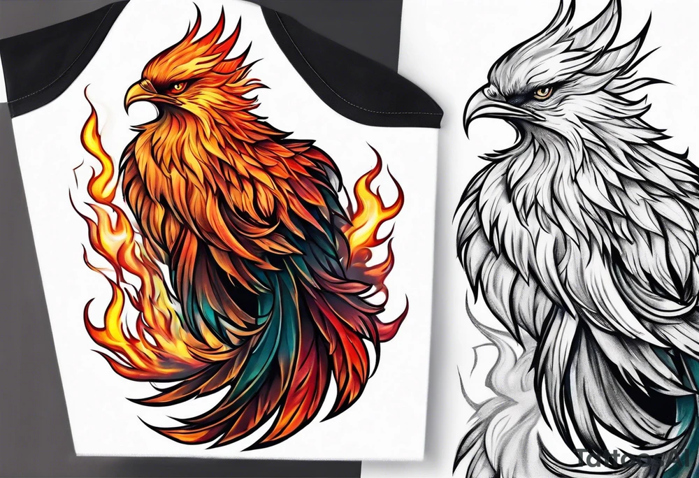 phoenix red on fire tattoo idea