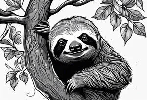 Full body Sloth hanging on a tree tattoo idea