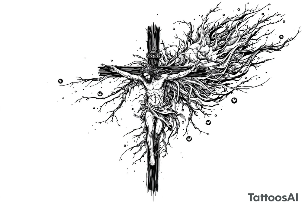 full arm and am looking for ideas of imagines that represent starting from adam and eve until the death of jesus on the cross that represent sin tattoo idea