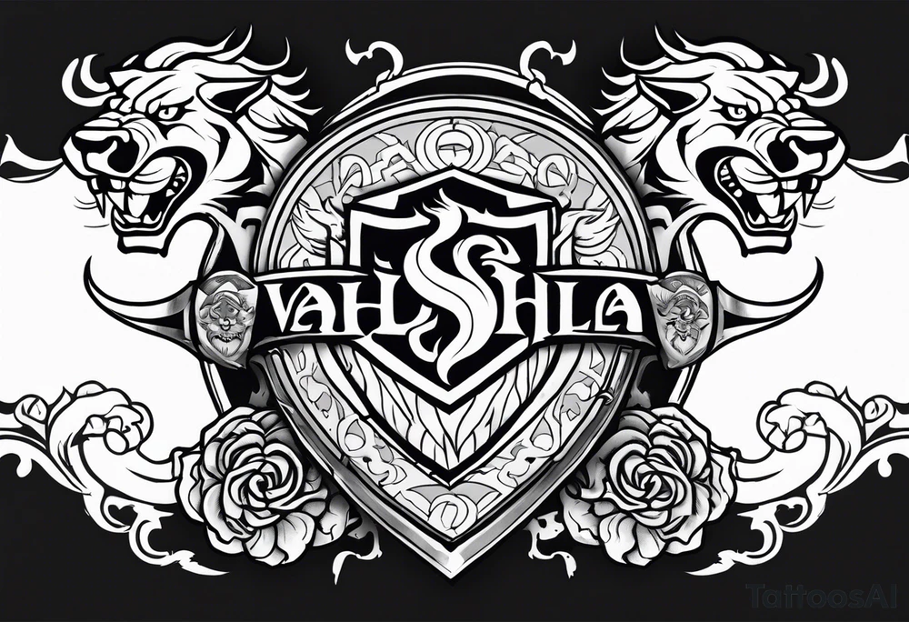 Valhalla sword shield lion dragon tattoo idea