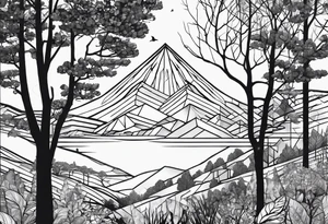 Wald silhouette mit geometrik muster im hintergrund tattoo idea