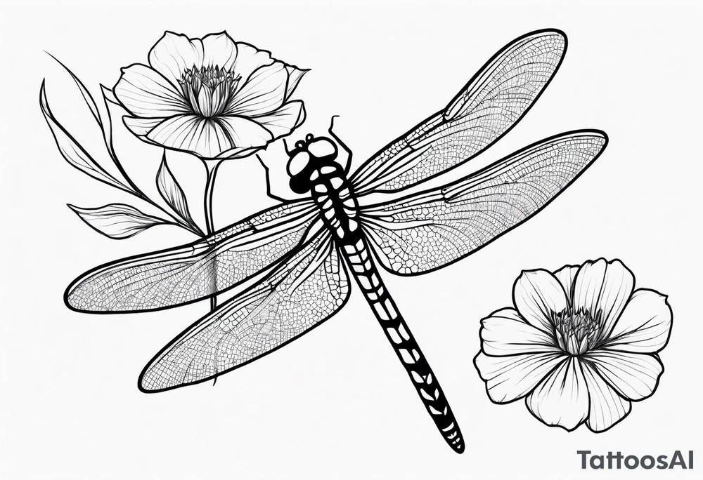 Dragonfly in flight wildflowers simplistic minimalist tattoo idea Dragonfly in flight wildflowers simplistic minimalist tattoo idea