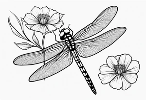 Dragonfly in flight wildflowers simplistic minimalist tattoo idea