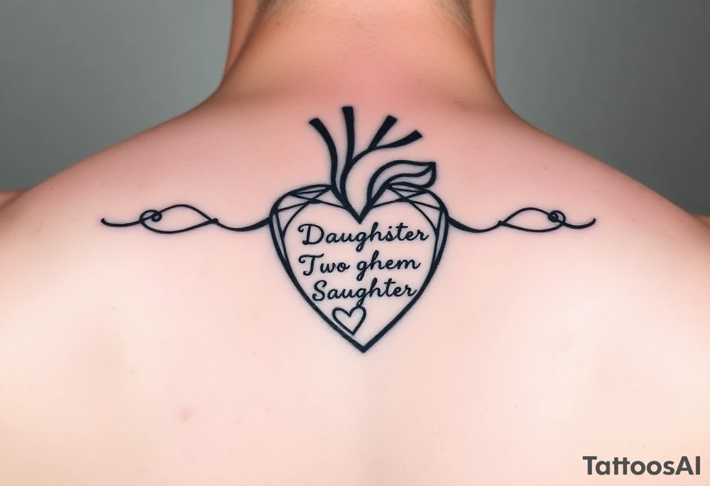 I want a tattoo for over my heart that symbolizes the fact that I have a stent in how important my wife and two kids are to me. I want the geometric design to resemble a stent with the names of my two daughters and wife Tying in together to wrap around my heart tattoo idea