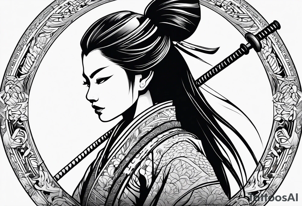 female samurai neotribal tattoo idea