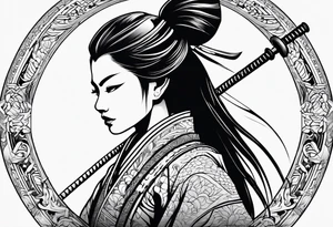 female samurai neotribal tattoo idea