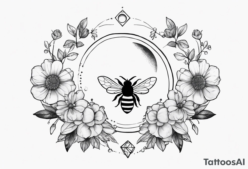 Moon phases, crystal, floral, bee’s tattoo idea