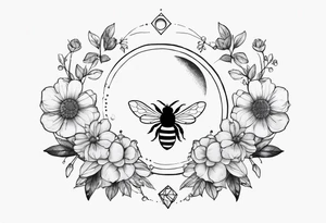 Moon phases, crystal, floral, bee’s tattoo idea