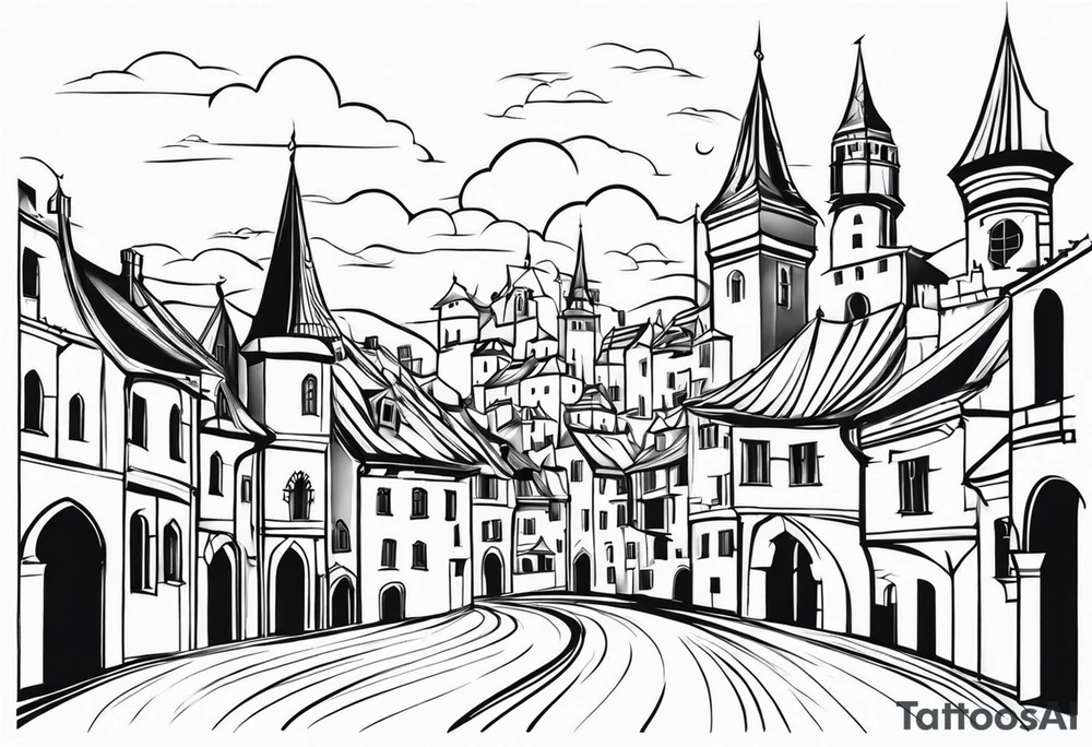 medieval city swirl
 vector tattoo idea