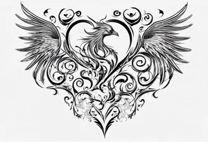 Phoenix heart shaped swirl tattoo idea