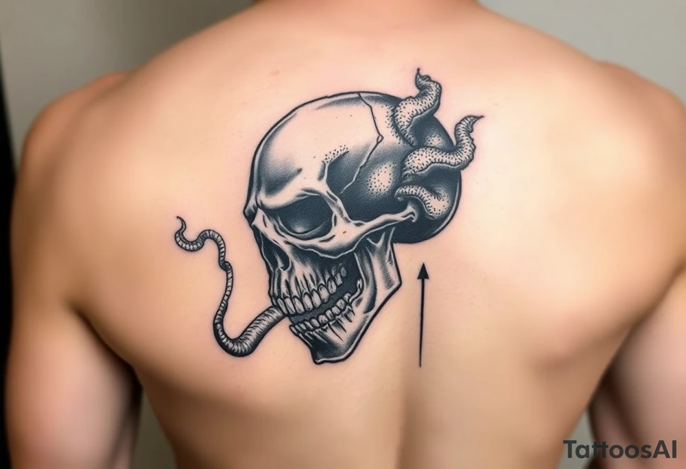 skull with The Last Of Us' fungus smoking out of its mouth tattoo idea