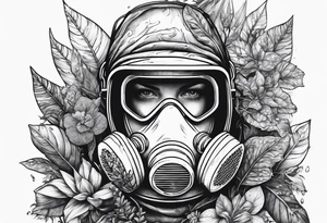 plants growing around a hazmat suit mask tattoo idea