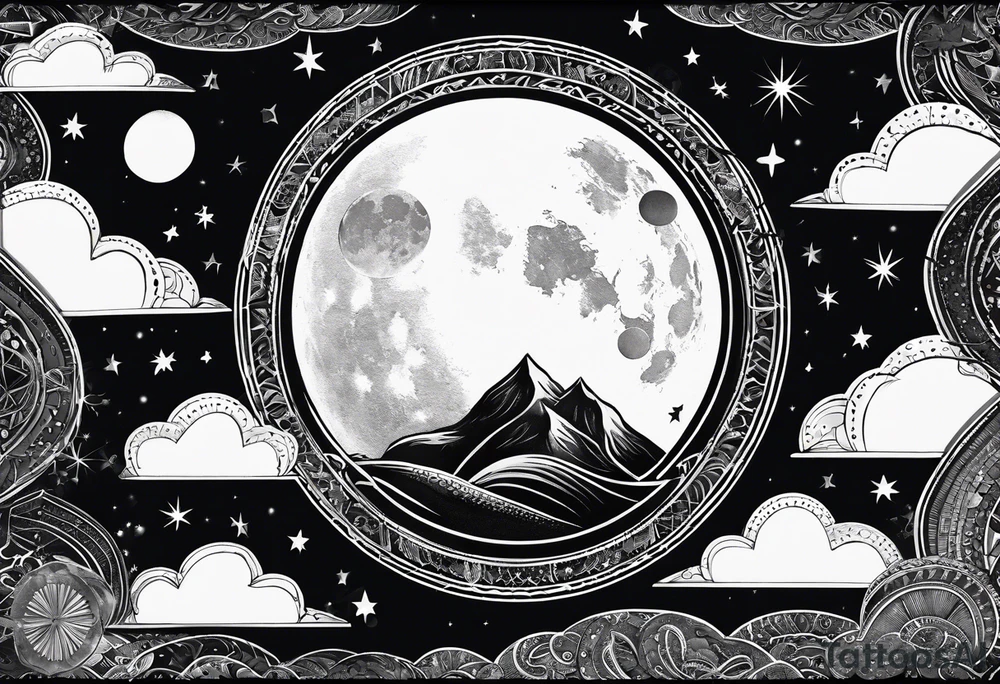 Moon phases stars clouds not black background tattoo idea