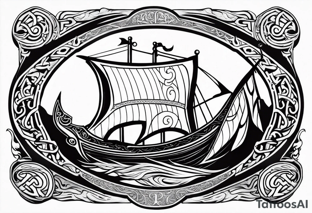 Valhalla sword shield viking ship dragon tattoo idea