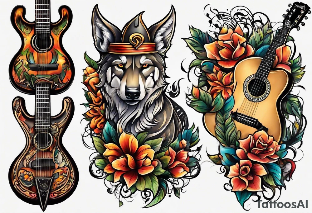 Animal fair and guitar tattoo idea
